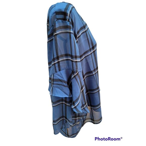 Style & Co Sz L Blue Mod Plaid Crossover Top New - Picture 3 of 7